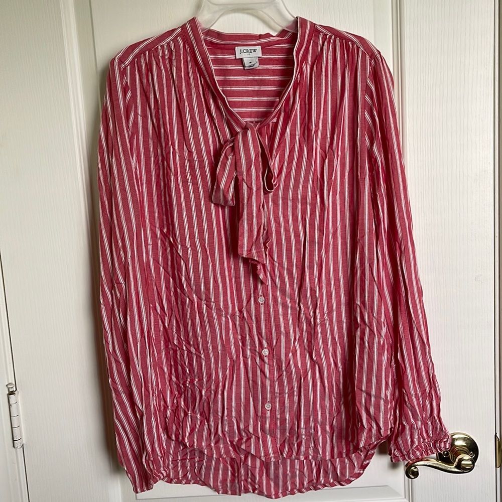 J. Crew Women’s Red Boho Stripe Long Sleeve Blouse with Tie Size Medium